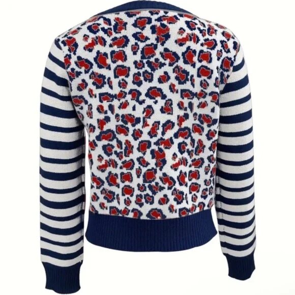 Leopard Print Striped Long-Sleeve Cardigan Sweater - Picture 5 of 5